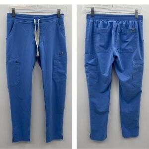 Figs technical blue elastic adjustable waist workwear activewear scrub pant XXS